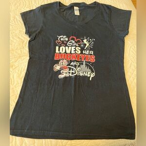 Women’s black V-neck Disney and Buckeyes short sleeve t-shirt